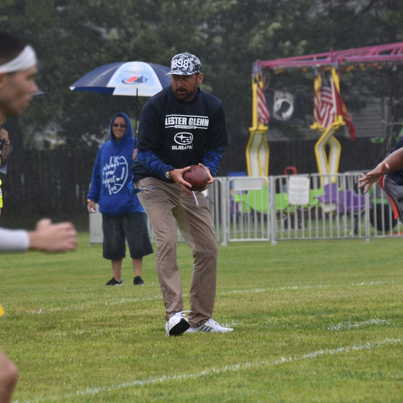 employee playing in ground