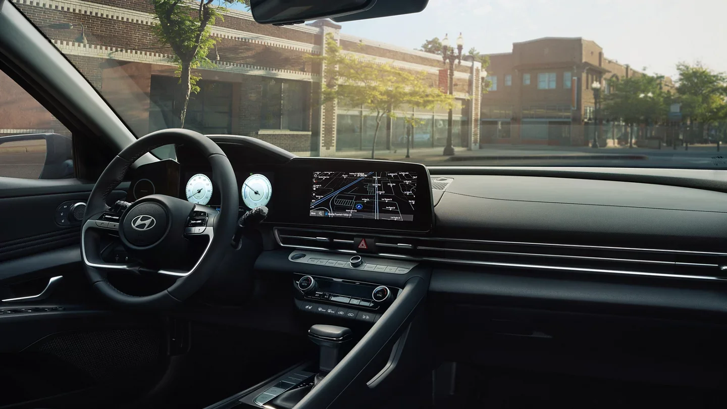 Interior cabin view of the new Hyundai Elantra Hybrid highlighting comfort and premium technology features